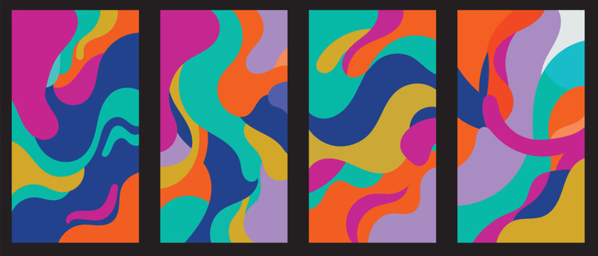 Abstract wave liquid patterns set with bold colorful fluid shapes for phone covers.