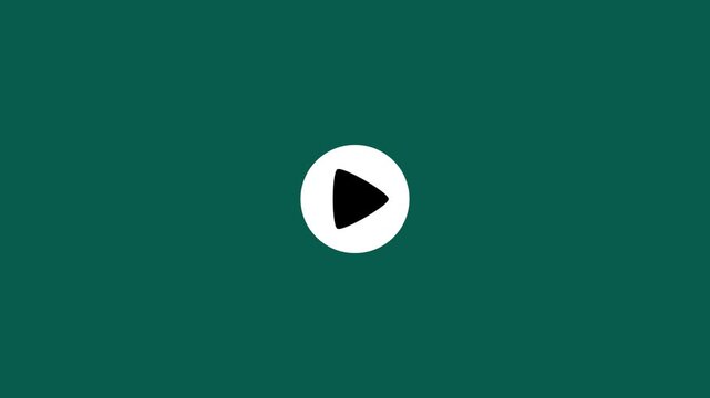 Black play button icon appearing on a bright White circle with blue  background. Minimalist media player play icon animation, simple  elements graphic 4k stock video.