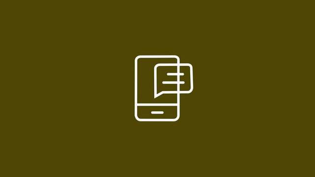 White smartphone outline animation receiving a chat message and a checkmark on a dark olive background. Success or message delivered concept, mobile phone line art animation, isolated 