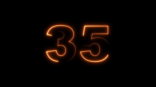 Glowing neon 35 text number animation on black background. Bright neon 35 number symbol. glowing neon number animation concept
