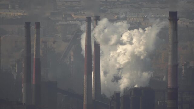 Environmental pollution caused by smoke emissions from the stacks of a large metallurgical plant