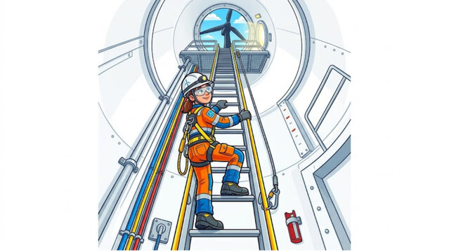 Wind Farm Service Vector Collection &ndash; Internal Tower Inspection and Renewable Energy Maintenance