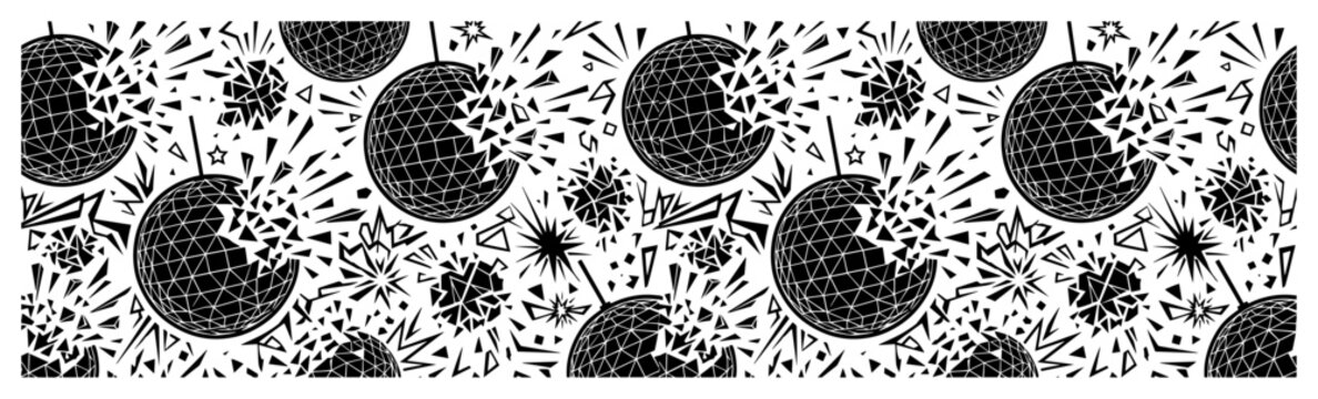 Exploding disco ball pattern with shattered geometric fragments in a dynamic style