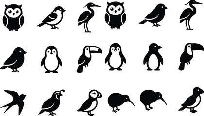 Fototapeta premium Collection of various bird species silhouettes for nature and wildlife design projects