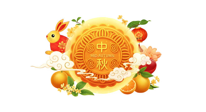 Mid autumn festival elements isolated on transparent background