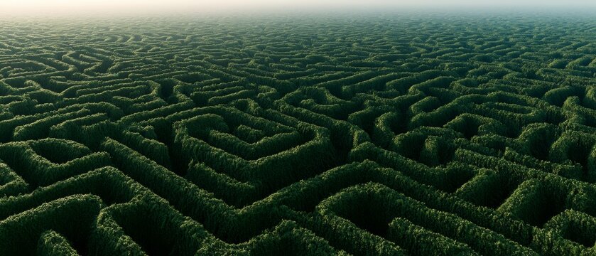 Large maze made of tall green plants located in an open field during daylight hours