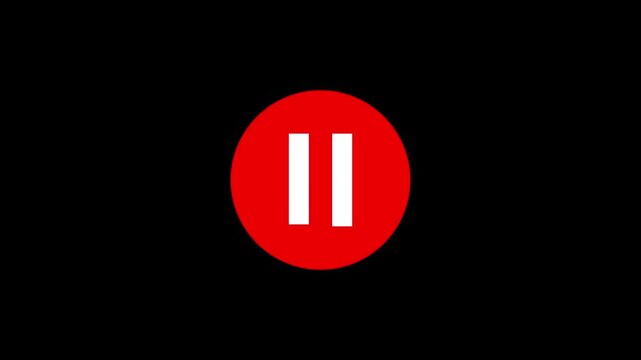 Play pause stop button icon animation on black background.  Hand pressing media video audio stock video. 4k video.