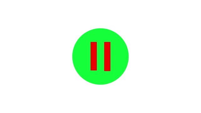 Green color Play pause stop button icon animation on white background.  Hand pressing media video audio stock video.