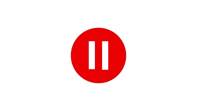 Red color Play pause stop button icon animation on white background.  Hand pressing media video audio stock video.