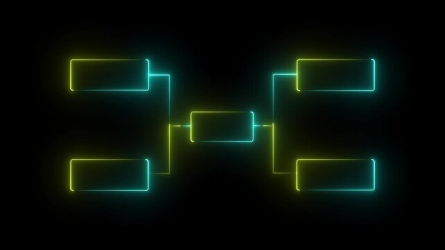 Yellow and blue neon line Business hierarchy organogram chart infographics icon isolated on black background. It is suitable for all kinds of quizzes,