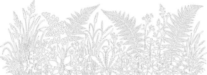 Obraz premium Gray, tropical foliage, leafy jungle plants, botanical border, vector illustration