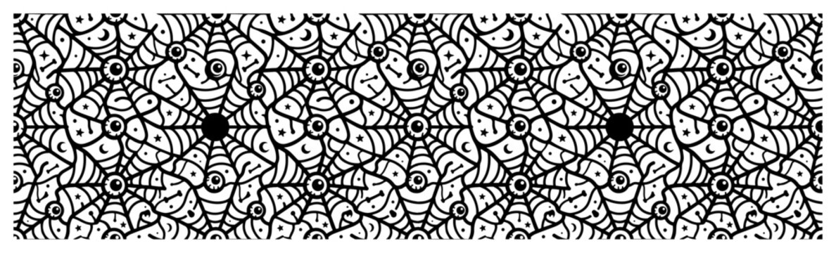 Spider web pattern with creepy eyes in mystical geometric style