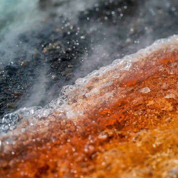Vulkanisches Thermalwasser &ndash; Kontrast aus Blau und Orange, Makroaufnahme
