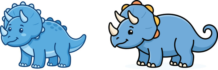 Cute cartoon triceratops dinosaurs in blue © ALI ART