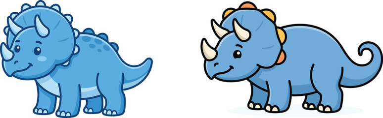 Cute cartoon triceratops dinosaurs in blue © ALI ART