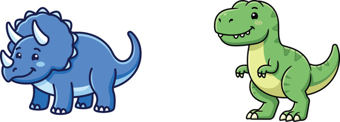 Cute cartoon dinosaurs triceratops and tyrannosaurus rex © ALI ART