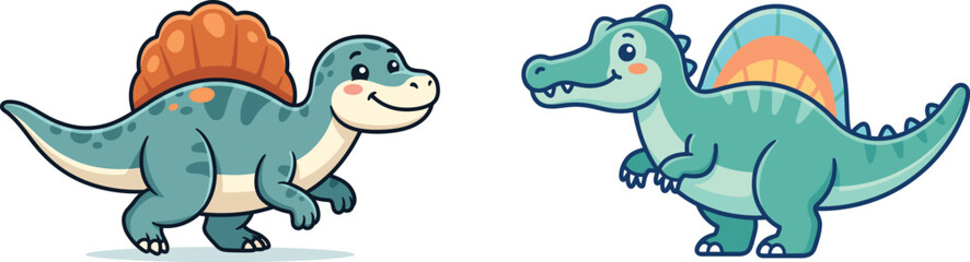 Cute cartoon dinosaurs stegosaurus and spinosaurus © ALI ART