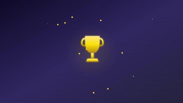 award trophy success icon with rising golden confetti squares