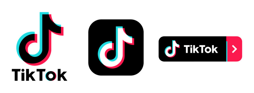 TikTok social media logo icon button collection, mobile video app symbols with flat vector brand sign and modern interface elements