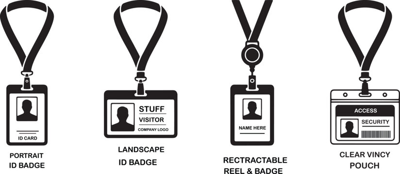 Set of id badge lanyard icons