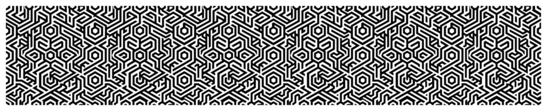 Hexagonal geometric maze pattern with technical labyrinth lines in abstract style