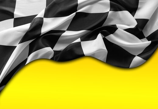 Checkered race flag on yellow