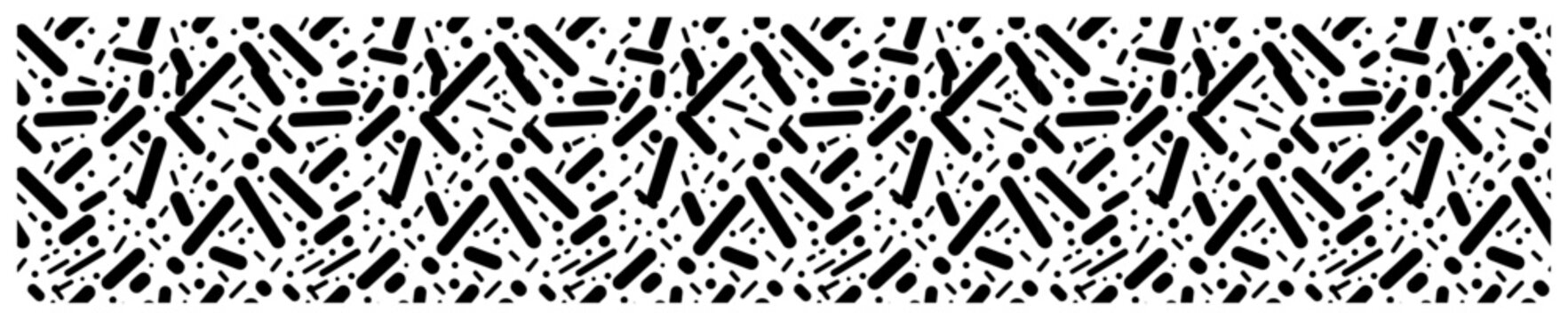 Scattered short dashes and dots forming minimalist geometric texture in seamless pattern style