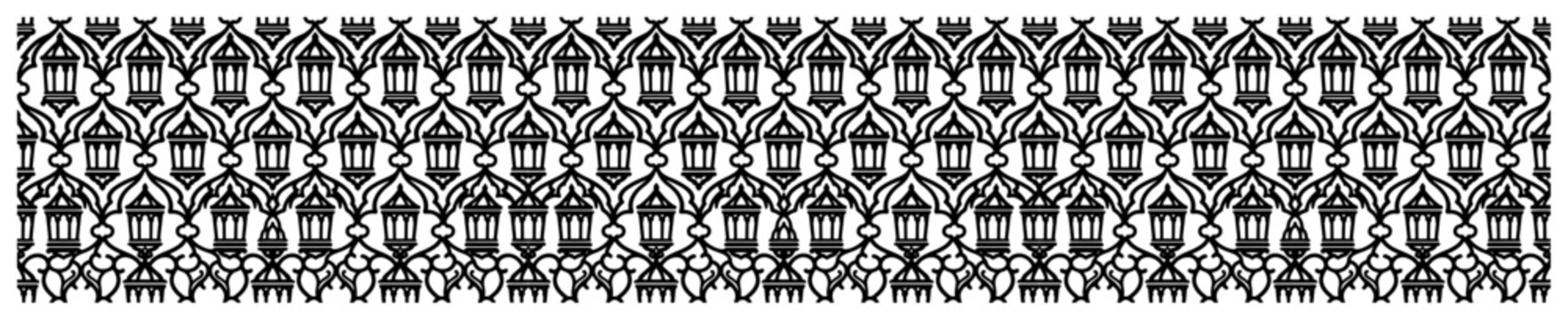 Islamic lanterns and geometric ornaments in traditional architectural pattern style