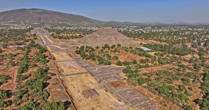 Teotihuacan Mexico Aerial v9 drone fly around avenue of the dead and flyover the pyramid of the sun capturing the spectacular view of archaeological site - Shot with Mavic 3 Cine - December 2021