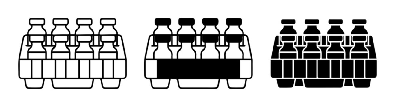 Six Pack Bottle Carrier Icons, Beverage Packaging Vector Set, Drink Container Graphics