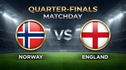 Obraz premium Quarterfinals matchday graphic featuring norway vs england football teams
