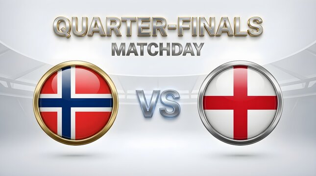 Quarterfinals matchday graphic featuring norway versus england national flags