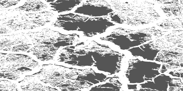 Abstract cracked earth texture vector, monochrome grunge background pattern of dry parched soil with perspective view