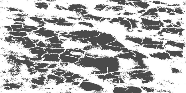 Abstract cracked earth texture vector, monochrome grunge background pattern of dry parched soil with perspective view