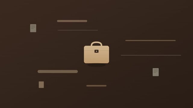 brown briefcase icon with professional business motion shapes