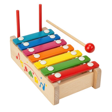 Colorful wooden xylophone toy isolated on transparent background
