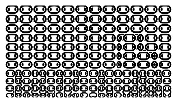 Chainmail link seamless pattern with geometric oval buckle elements in abstract retro style