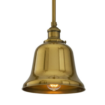 Antique brass bell shaped pendant light fixture isolated on transparent background