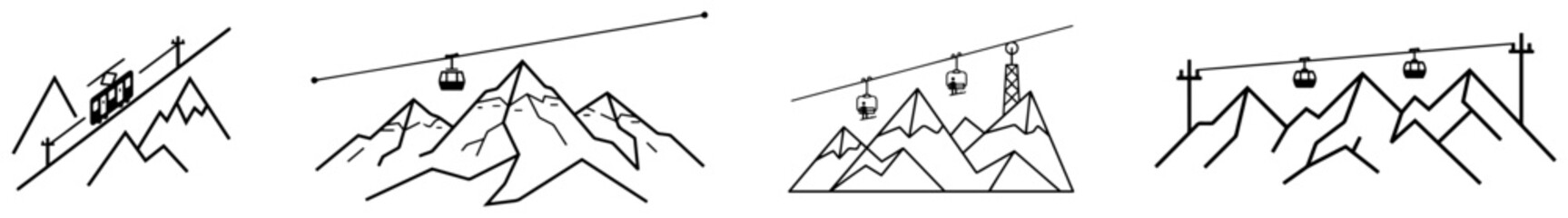 Cable car icons set with minimalist mountain peaks and gondola lines © Cristiano