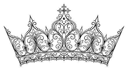 filigree royal crown with ornate floral scrolls in elegant medieval line art style © Cristiano