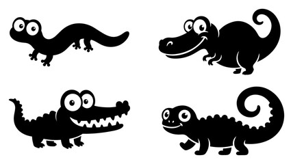 Cute reptile silhouettes set with cartoon lizard crocodile dinosaur and chameleon characters © Cristiano