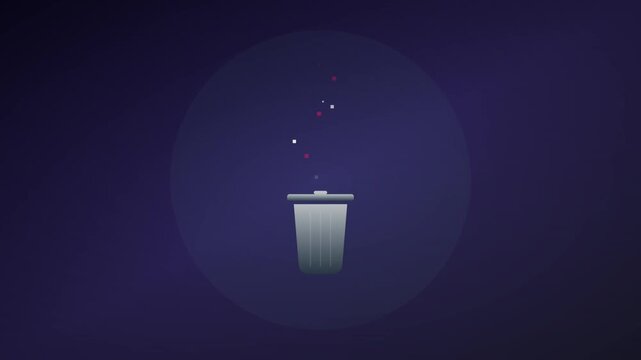 clean trash can icon with disintegrating digital debris particles