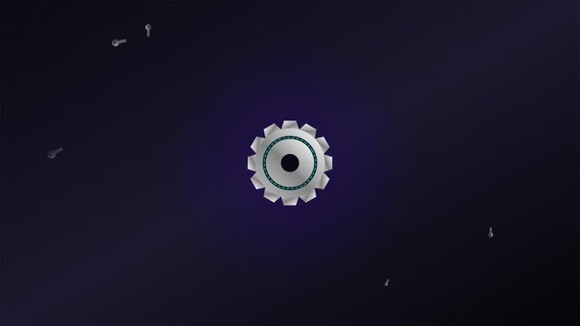 cogwheel settings repair icon with floating wrench particles