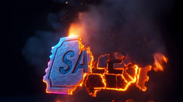 Sale Ticket Discount Coupon with Glowing Edges on Dark Background is Burn
