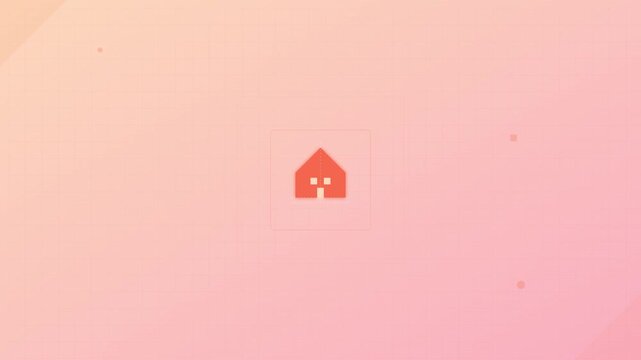 coral home icon with growing architectural blueprint lines