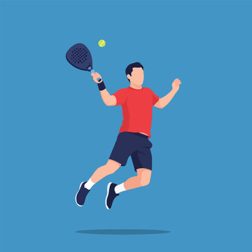 Vector illustration of a professional padel player performing a powerful racket swing. High-quality graphic suitable for sports branding, athletic gear, and tournament marketing materials.