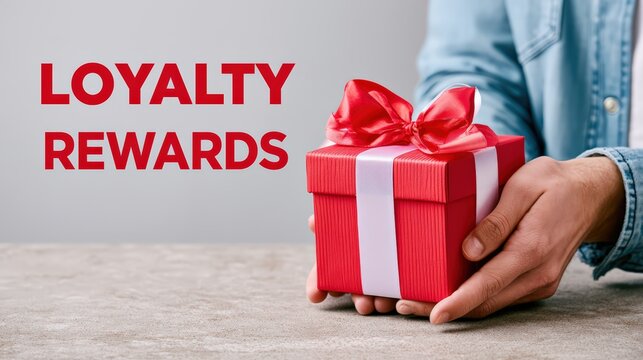 Hands Holding a Red Gift Box with Loyalty Rewards Concept