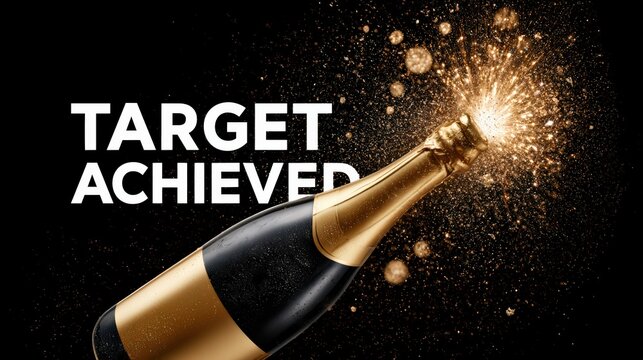 Target Achieved Concept with Popping Champagne Bottle Celebration