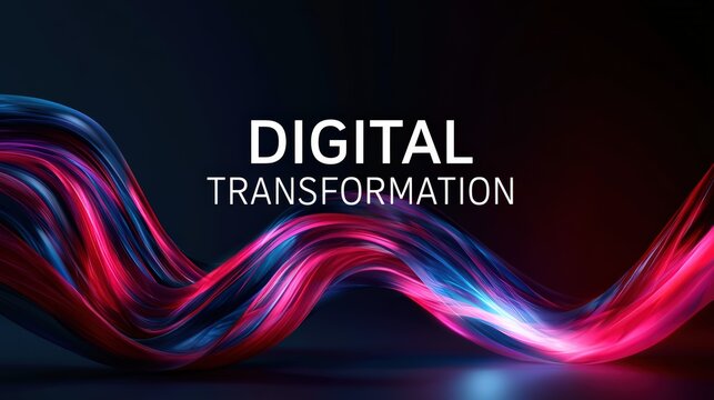 Digital Transformation Concept with Abstract Wavy Light Trails
