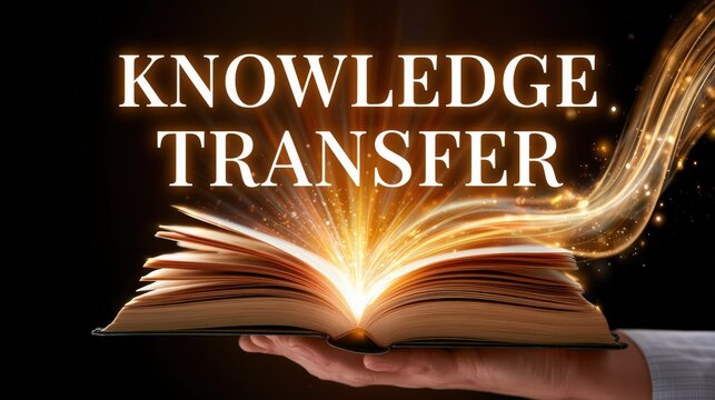 Knowledge Transfer Concept with Glowing Book and Abstract Light Waves